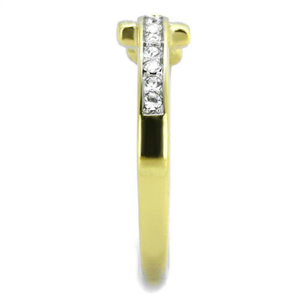 ARTK2164 14k Gold Ion Plated Stainless Steel Buckle & Crystal Fashion Ring Women's Sz 5-10